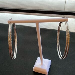 Vintage Y2K street chic silver tone 2 1/4-inch double hoop earrings